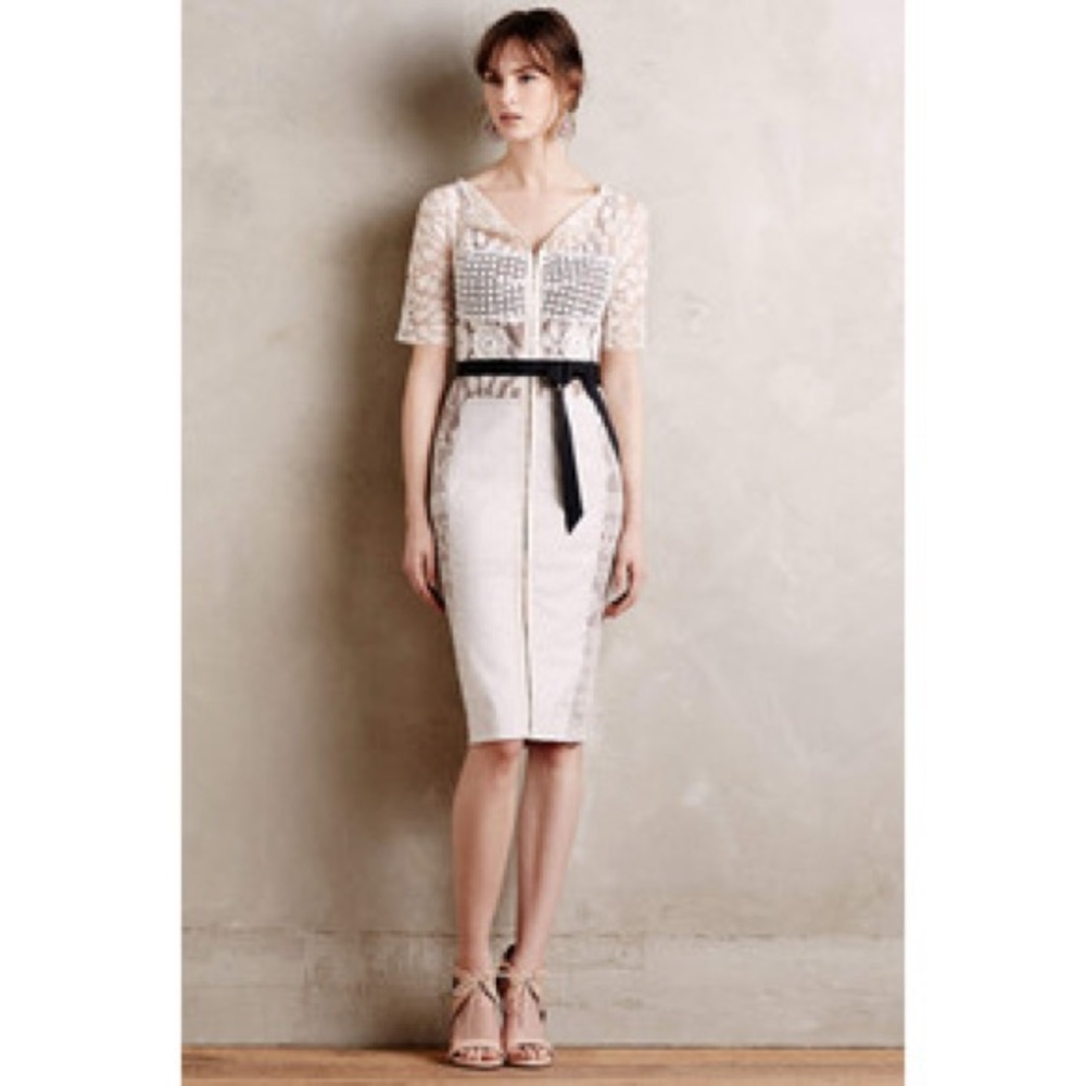 Anthropologie Cream and Black Midi Dress